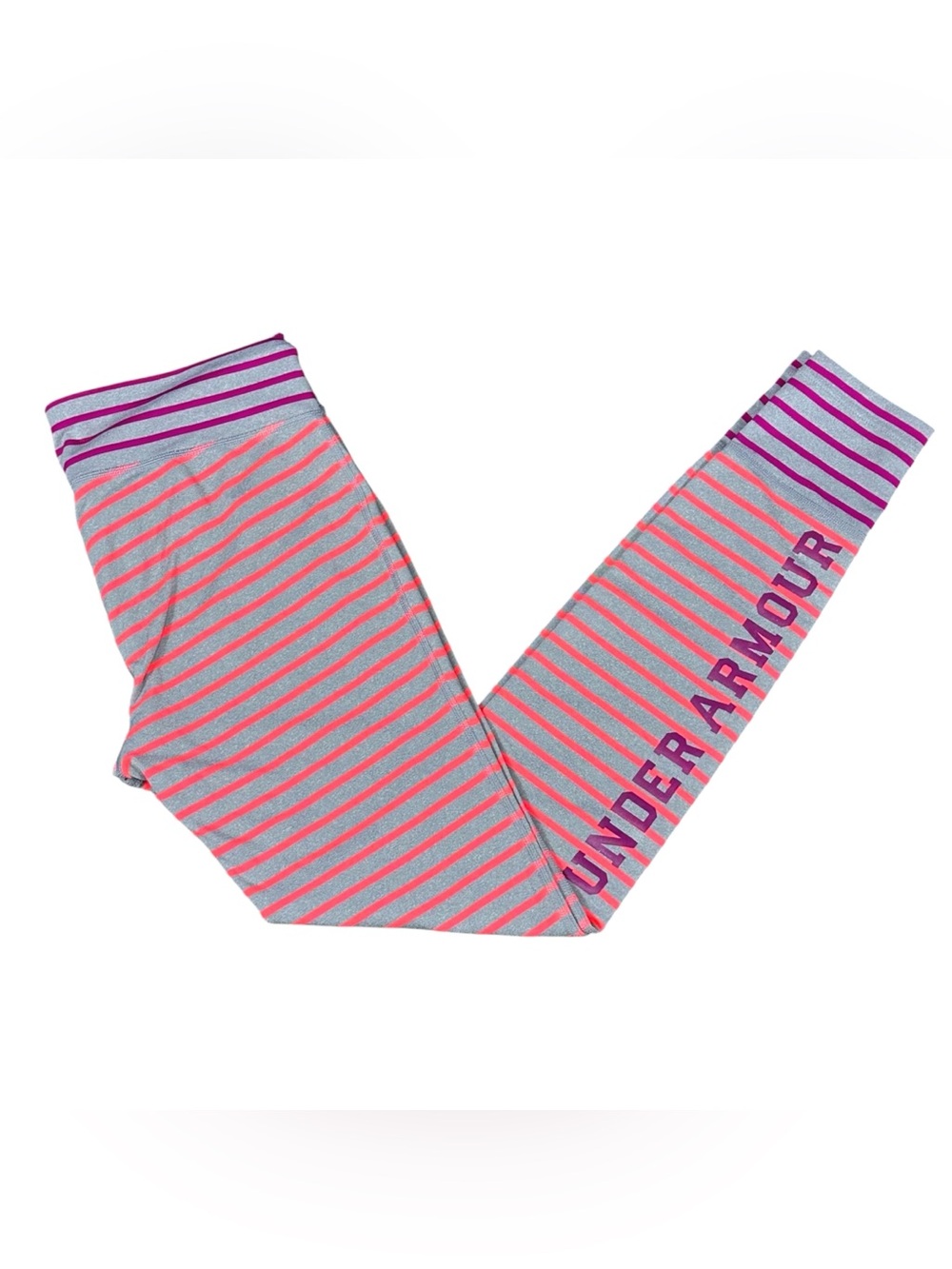 Under Armour Women’s Medium HeatGear Striped Leggings Gray Pink Purple